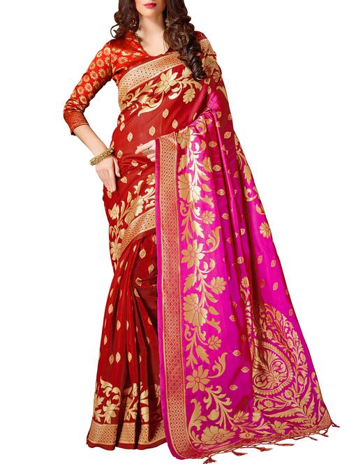 maroon woven saree with blouse - 14540842 - Very Small Image - 1