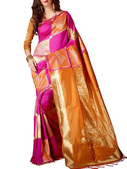pink woven saree with blouse - 14540844 - Very Small Image - 1