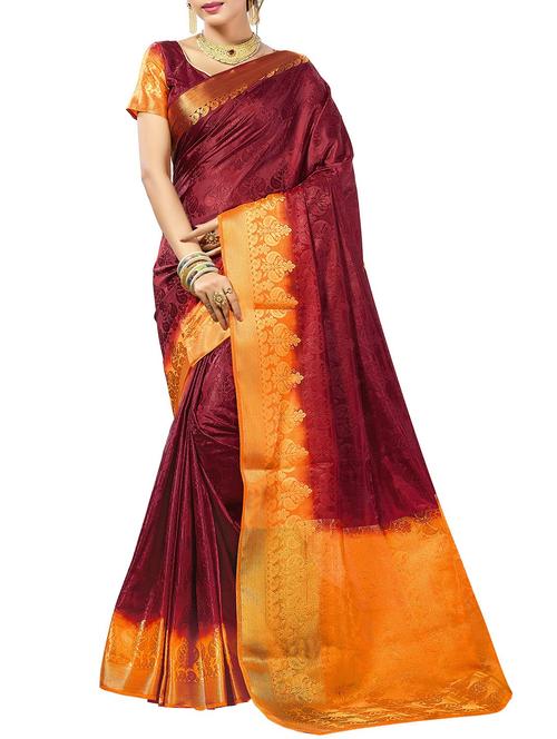 maroon woven saree with blouse - 14540847 - Very Small Image - 1