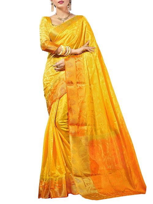 yellow woven saree with blouse - 14540850 - Very Small Image - 1