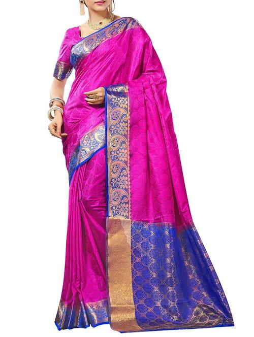 pink woven saree with blouse - 14540851 - Very Small Image - 1