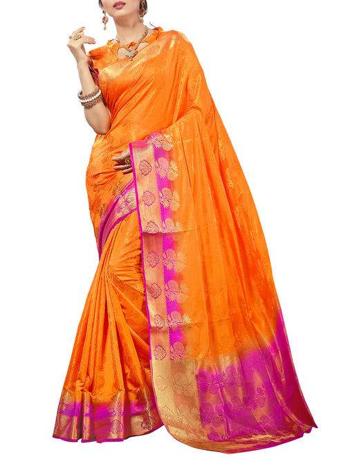 orange woven saree with blouse - 14540852 - Very Small Image - 1