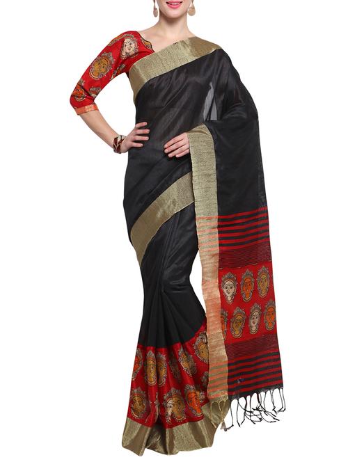 black printed saree with blouse - 14540862 - Very Small Image - 1