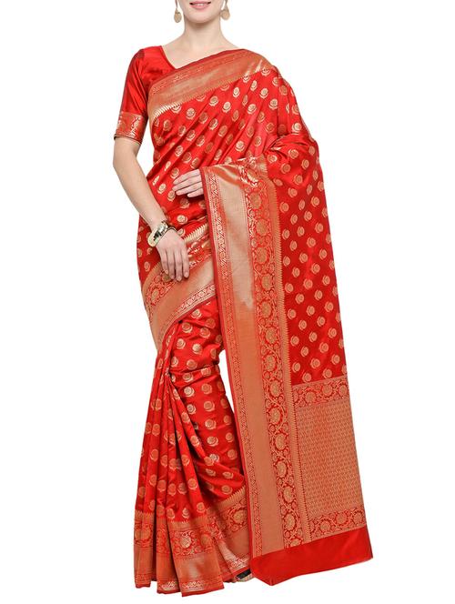 maroon silk blend woven saree with blouse - 14540866 - Very Small Image - 1
