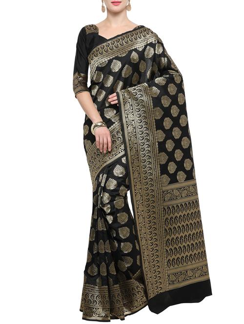 Black woven saree with blouse - 14540871 - Very Small Image - 1