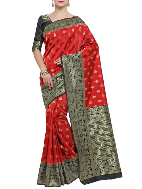 red woven saree with blouse - 14540873 - Very Small Image - 1