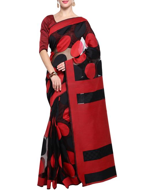 red woven saree with blouse - 14540874 - Very Small Image - 1