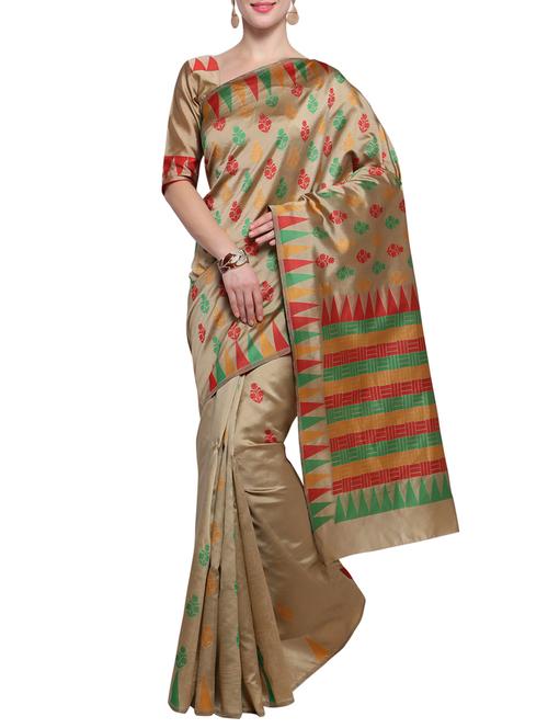 beige woven saree with blouse - 14540875 - Very Small Image - 1
