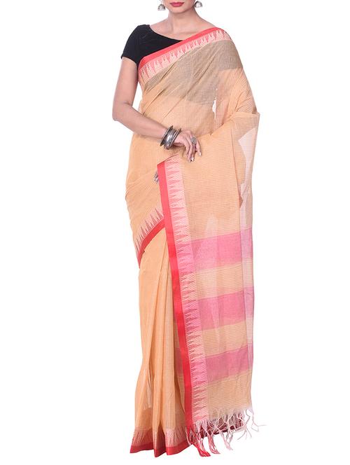 peach tant saree - 14541061 - Standard Image - 1