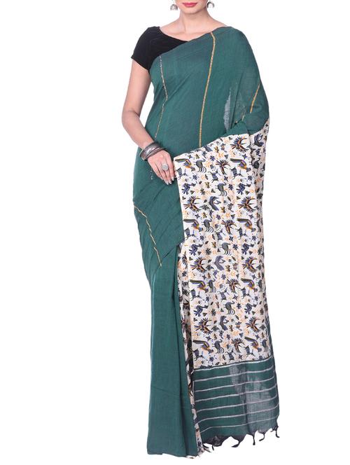 green handloom saree with blouse - 14541063 - Very Small Image - 1