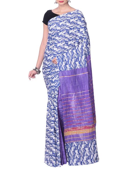 blue handloom saree with blouse - 14541064 - Very Small Image - 1