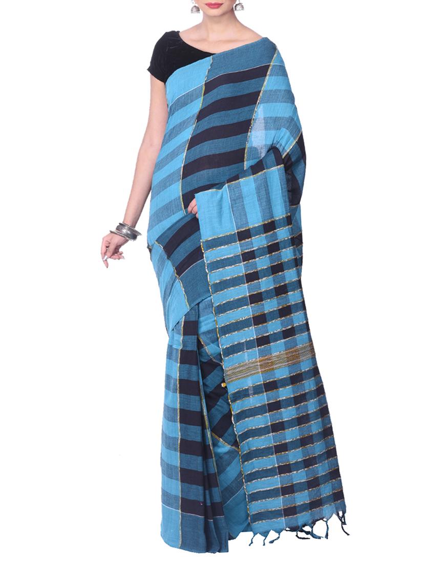blue handloom saree with blouse - 14541069 - Zoom Image - 1