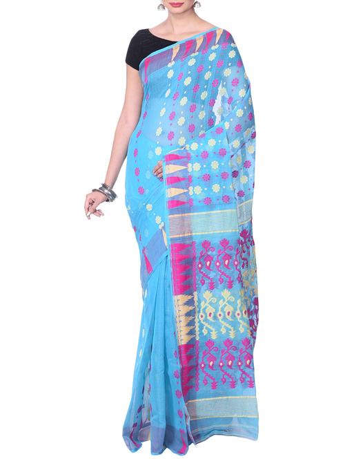 sky blue jamdani saree - 14541071 - Very Small Image - 1