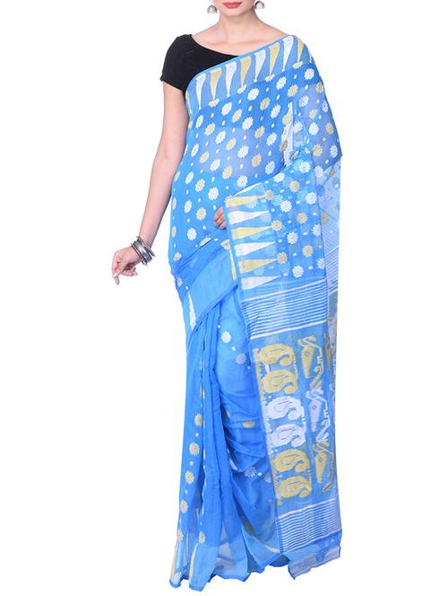 sky blue jamdani saree - 14541073 - Very Small Image - 1