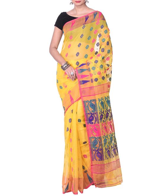yellow jamdani saree - 14541076 - Very Small Image - 1