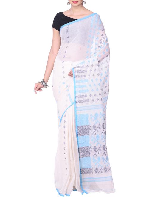 white jamdani saree - 14541081 - Very Small Image - 1