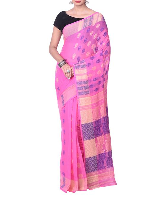 pink jamdani saree - 14541084 - Very Small Image - 1