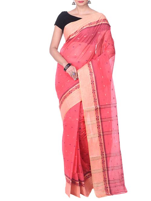 red tant saree - 14541102 - Very Small Image - 1