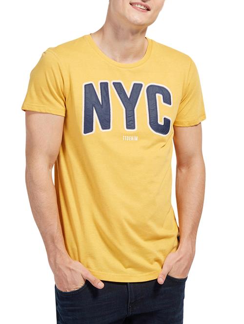 yellow cotton chest print tshirt - 14541227 - Very Small Image - 1