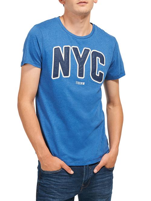 blue cotton chest print tshirt - 14541230 - Very Small Image - 1
