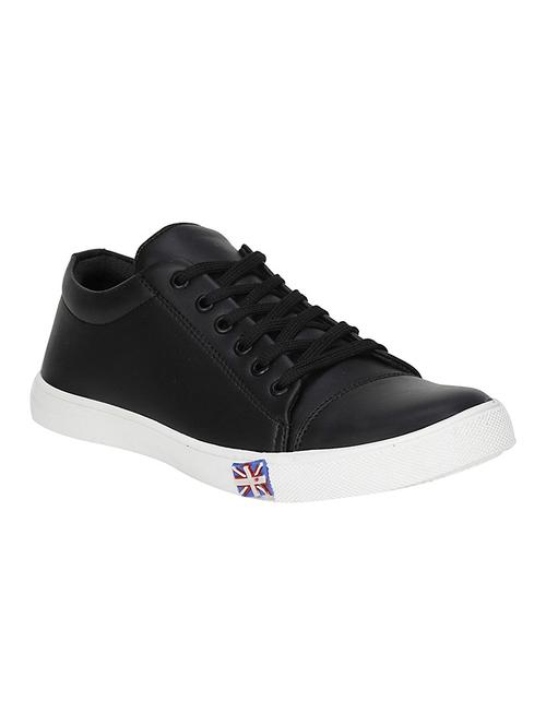 black leatherette lace up sneaker - 14541308 - Standard Image - 1