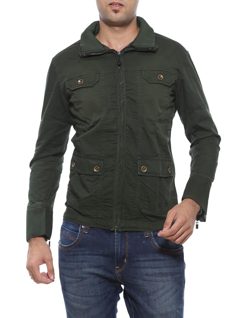 green cotton casual jacket - 14542023 - Zoom Image - 1