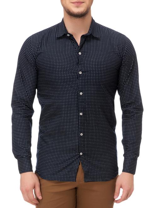 navy blue cotton casual shirt - 14542303 - Standard Image - 1