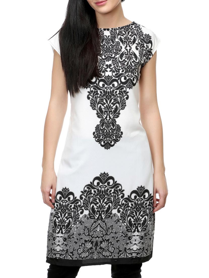 white crepe straight kurta - 14542382 - Zoom Image - 1