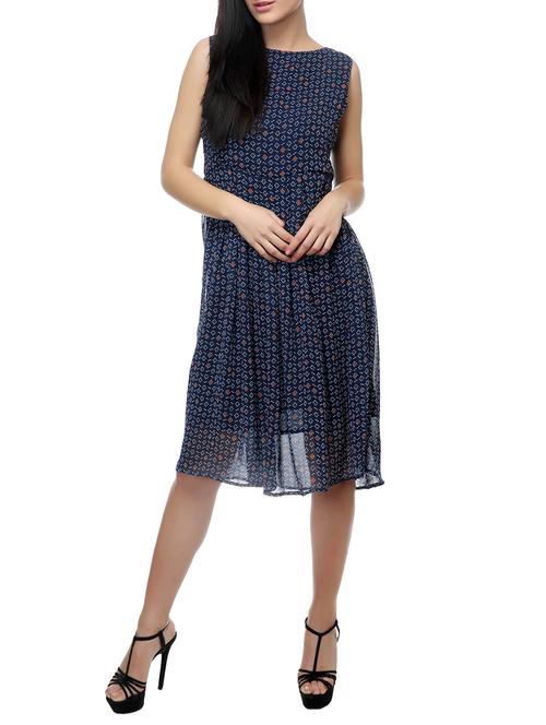 Navy blue fit and flare dress - 14542383 - Very Small Image - 1