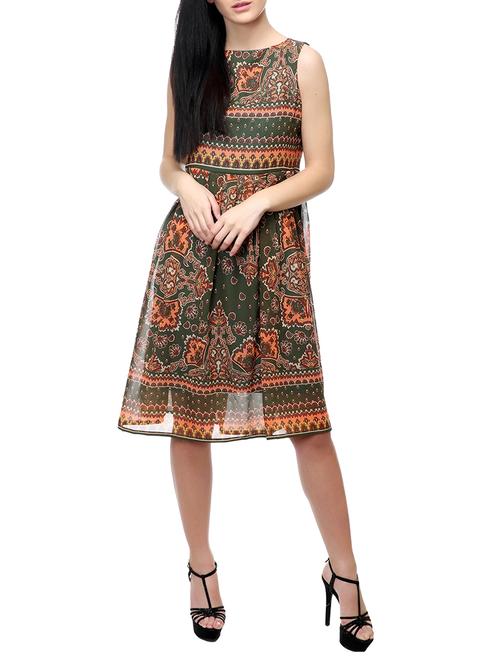 green printed a-line dress - 14542399 - Standard Image - 1