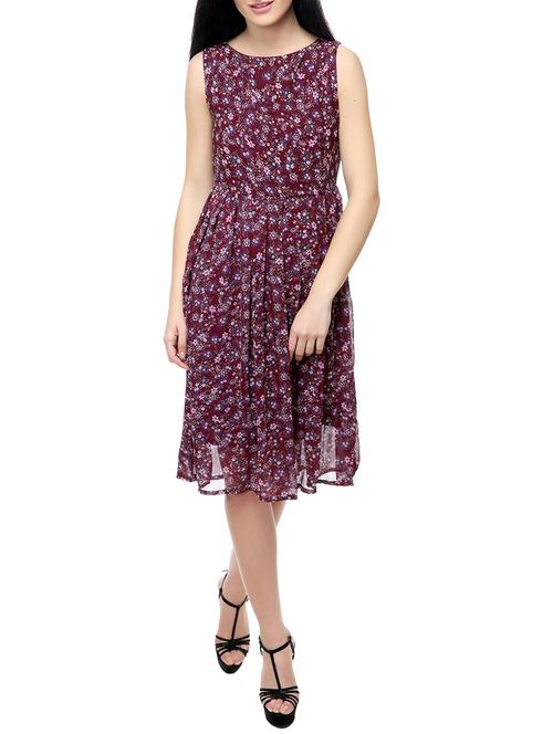 brown printed fit and flare dress - 14542403 - Very Small Image - 1