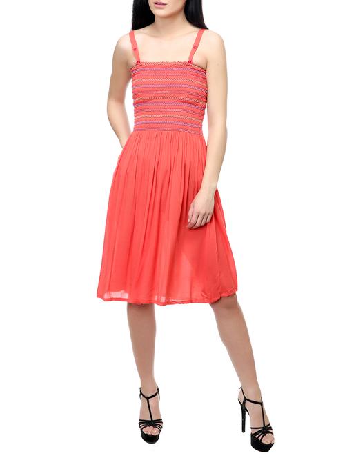 orange fit and flare dress - 14542404 - Very Small Image - 1