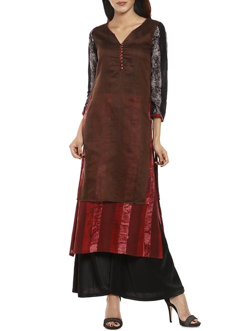 Soch brown chanderi layered kurta - 14542595 - Very Small Image - 1