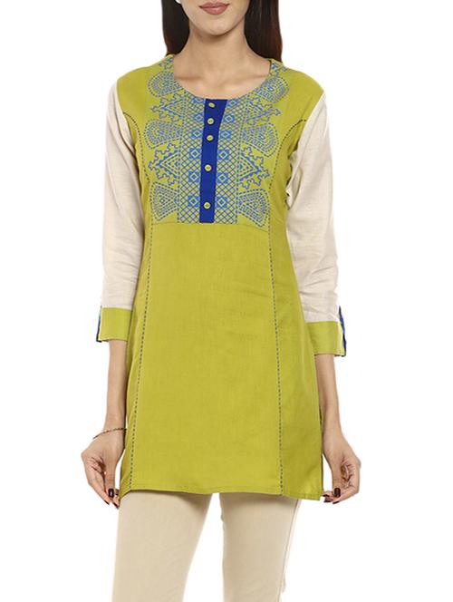 Soch green cotton straight kurti - 14542597 - Very Small Image - 1