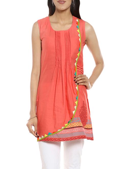 Soch peach cotton straight kurti - 14542598 - Very Small Image - 1