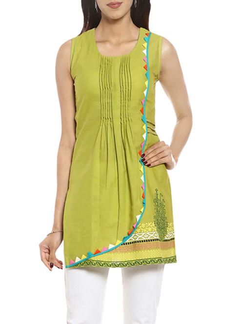 Soch green cotton straight kurti - 14542600 - Very Small Image - 1