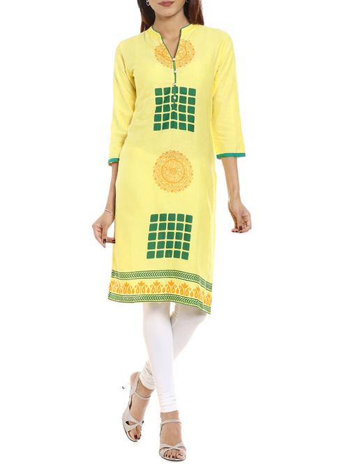 soch yellow cotton straight kurta - 14542608 - Very Small Image - 1
