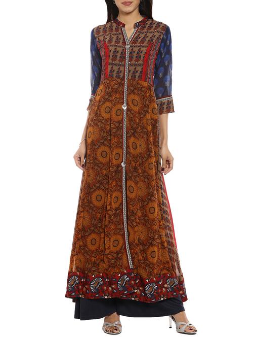 spoch brown georgette straight kurta - 14542636 - Very Small Image - 1