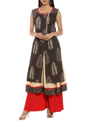 soch brown cotton a-line kurta - 14542639 - Very Small Image - 1