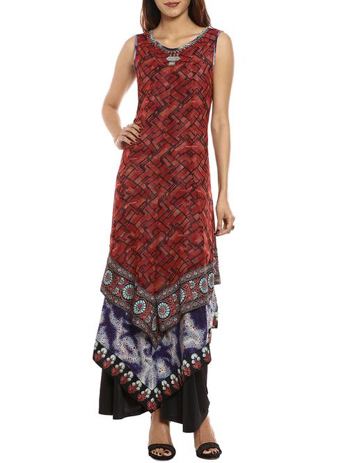 soch maroon georgette asymmetric kurta - 14542643 - Very Small Image - 1