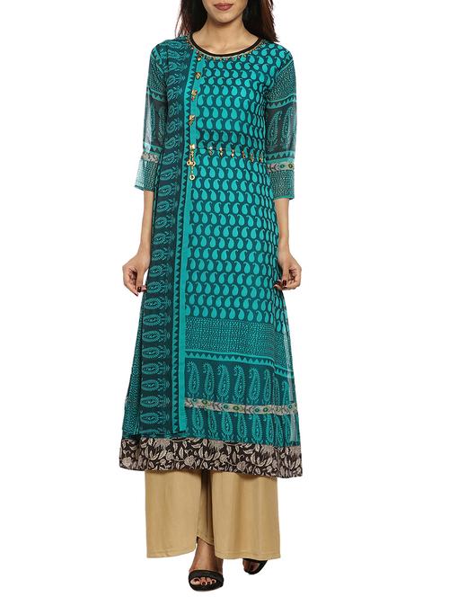soch green georgette paisley print kurta - 14542648 - Very Small Image - 1