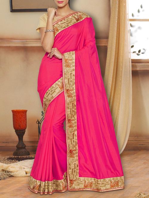 pink bordered saree with blouse - 14542687 - Very Small Image - 1