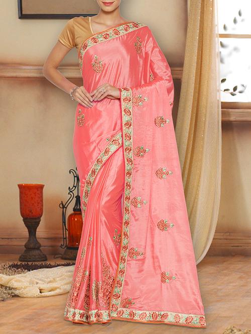 pink silk embroidered saree with blouse - 14542704 - Very Small Image - 1