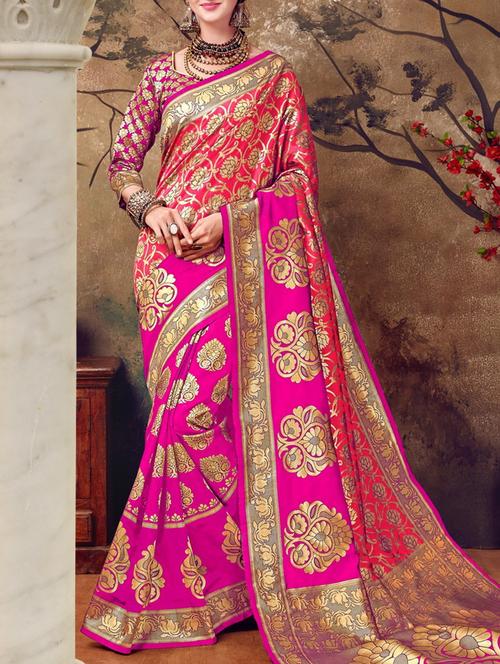 Zari motifs woven saree with blouse - 14542982 - Very Small Image - 1