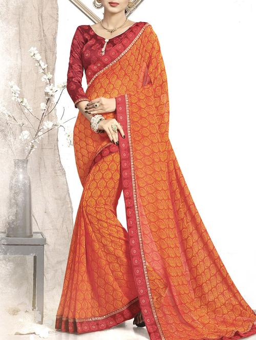 orange faux georgette printed saree with blouse - 14543001 - Very Small Image - 1