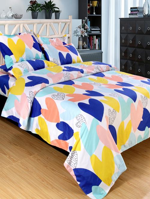 Polycotton Printed Double Bed Sheet With 2 Pillow Covers - 14543009 - Very Small Image - 1