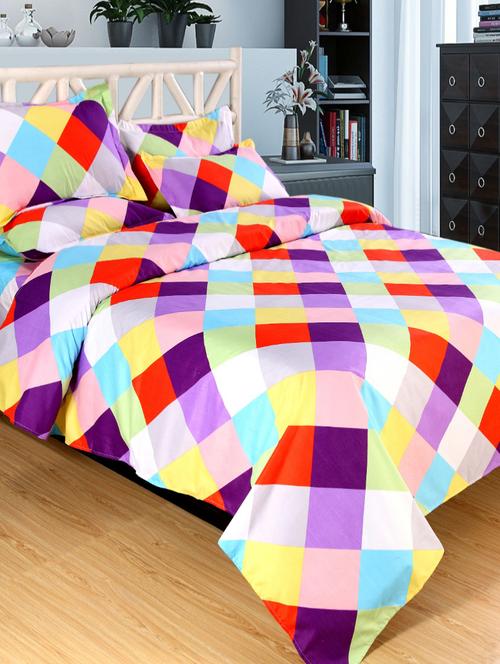 Polycotton Printed Double Bed Sheet With 2 Pillow Covers - 14543010 - Very Small Image - 1