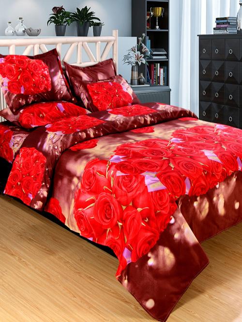 Polycotton Printed Double Bed Sheet With 2 Pillow Covers - 14543033 - Very Small Image - 1