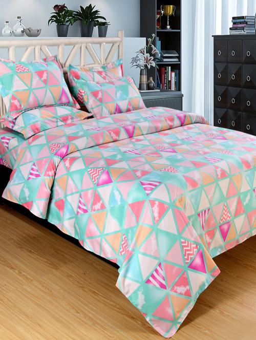 Polycotton Printed Double Bed Sheet With 2 Pillow Covers - 14543034 - Very Small Image - 1