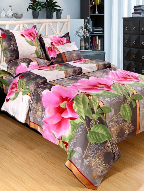 Polycotton Printed Double Bed Sheet With 2 Pillow Covers - 14543035 - Very Small Image - 1